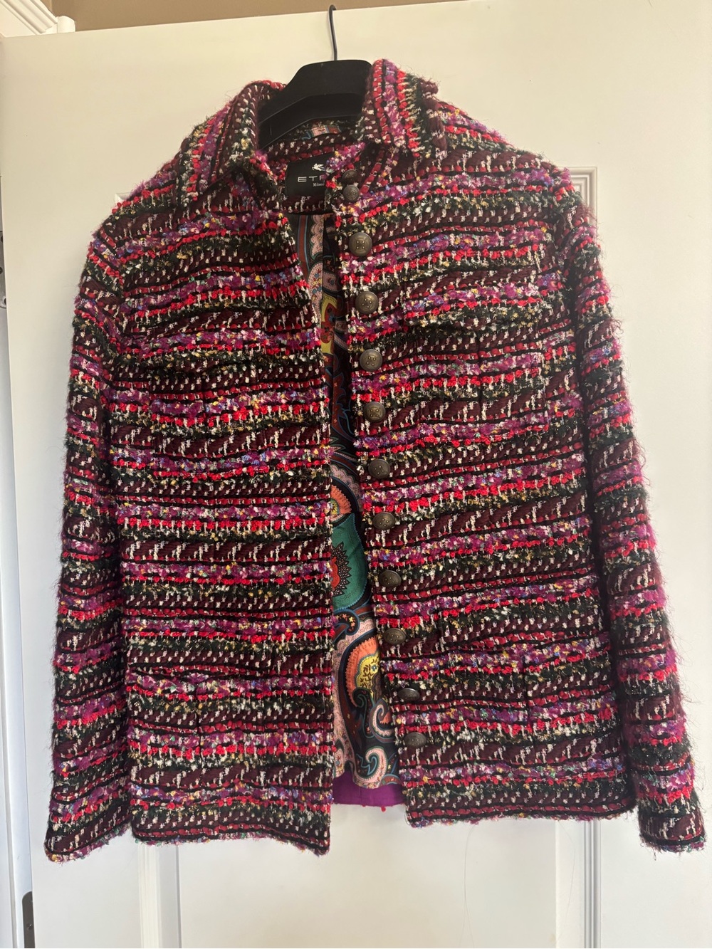Etro Multicolor Tweed Jacket with Pink, Black & Green Accents